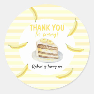 Watercolor Banana Cake Birthday Thank You Classic Round Sticker
