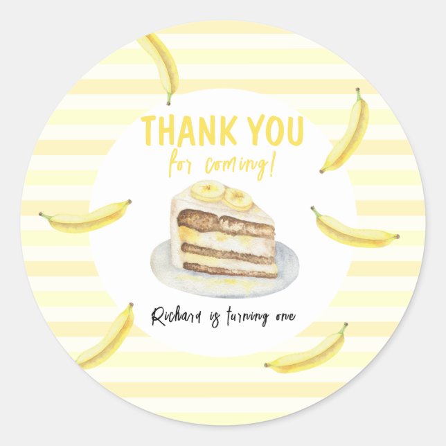 Watercolor Banana Cake Birthday Thank You Classic Round Sticker (Front)