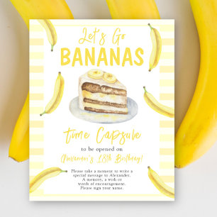 Watercolor Banana Cake Time Capsule 1st birthday Poster