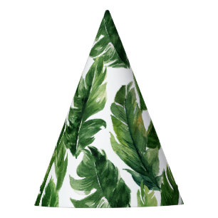 Watercolor Banana Leaves Pattern Tropical Party Hat