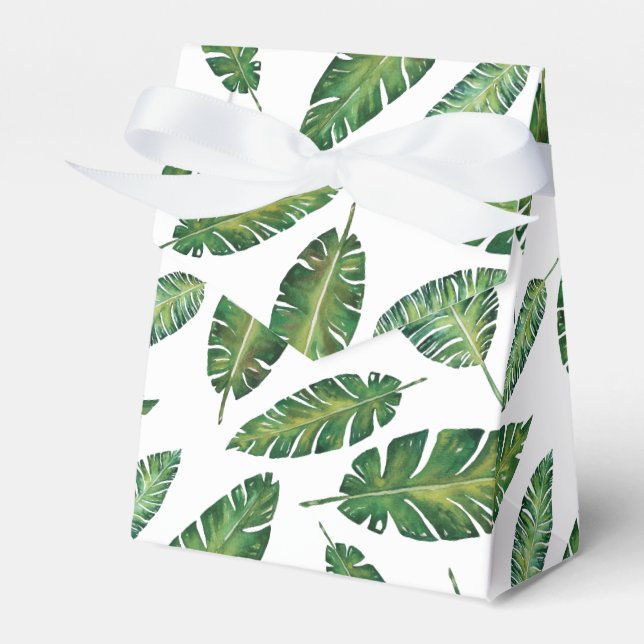 Watercolor banana leaves tropical summer pattern favour box (Front Side)