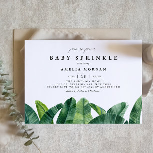 Watercolor Banana Palm Leaves Summer Baby Sprinkle Invitation