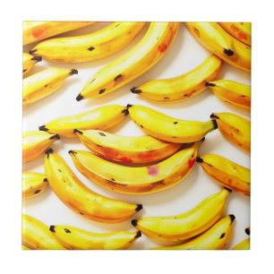 Watercolor Bananas in Soft Hues with White Tile