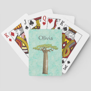 Watercolor Baobab Tree Personalised Playing Cards