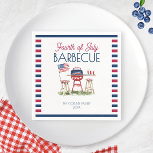 Watercolor Barbecue Flag 4th of July Summer Party Napkin