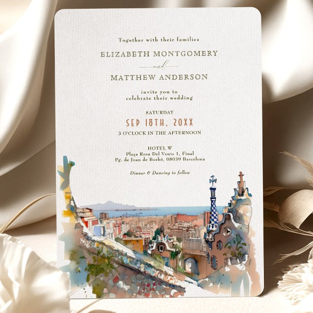 Watercolor Barcelona Park Guell Wedding Invitation (Creator Uploaded)