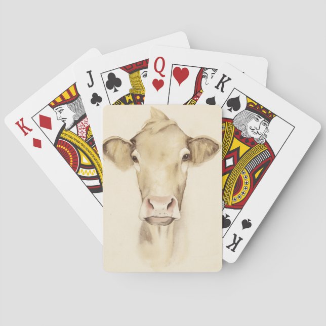 Watercolor Barn Animals | Cow Playing Cards (Back)