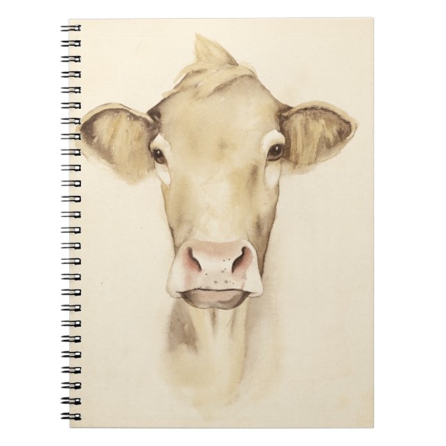 Watercolor Barn Animals | Cow Spiral Notebook (Front)