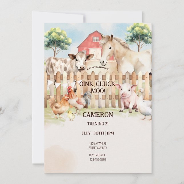 Watercolor Barn Farm Animals Digital  Invitation (Front)