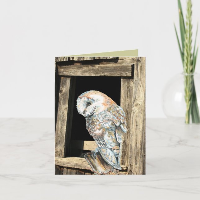 Watercolor Barn Owl Bird Nature Wildlife Art Holiday Card (Front)
