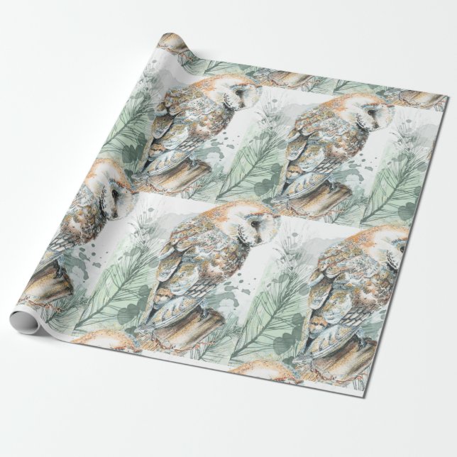 Watercolor Barn Owl Bird Nature Wildlife art Wrapping Paper (Unrolled)