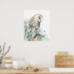 Watercolor Barn Owl Bird Wildlife Nature Art  Poster