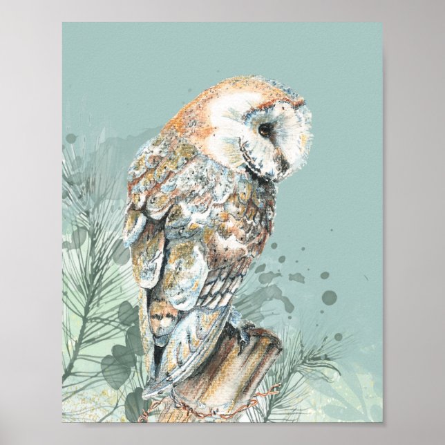  Watercolor Barn Owl Bird Wildlife Nature Art   Poster (Front)