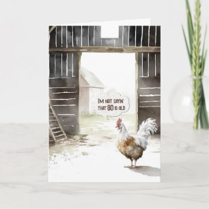Watercolor Barn Rooster 80th Birthday Humour Card