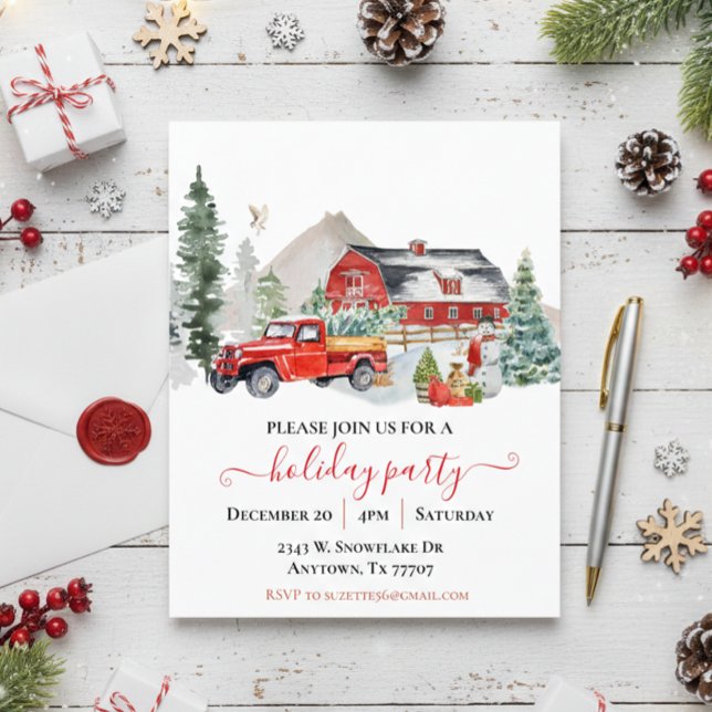 Watercolor Barn Truck Rustic Christmas Party Flyer (Creator Uploaded)