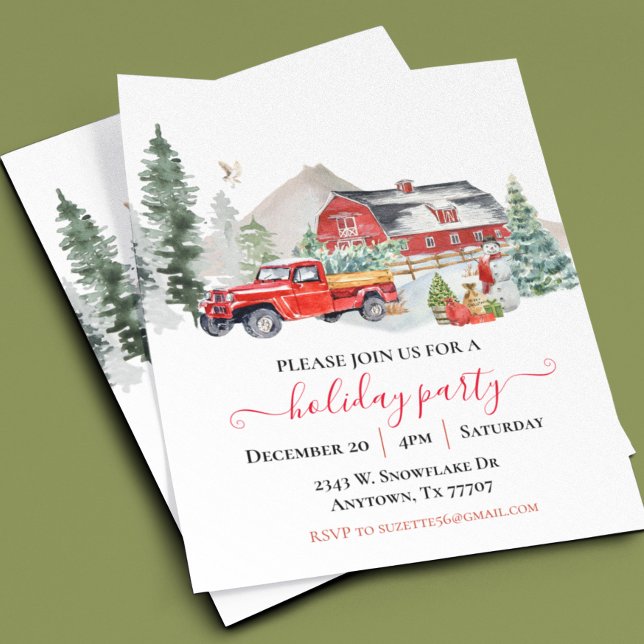 Watercolor Barn Truck Rustic Christmas Party Flyer (Creator Uploaded)