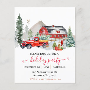 Watercolor Barn Truck Rustic Christmas Party Invit Flyer