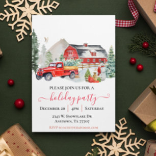 Watercolor Barn Truck Rustic Christmas Party Invitation