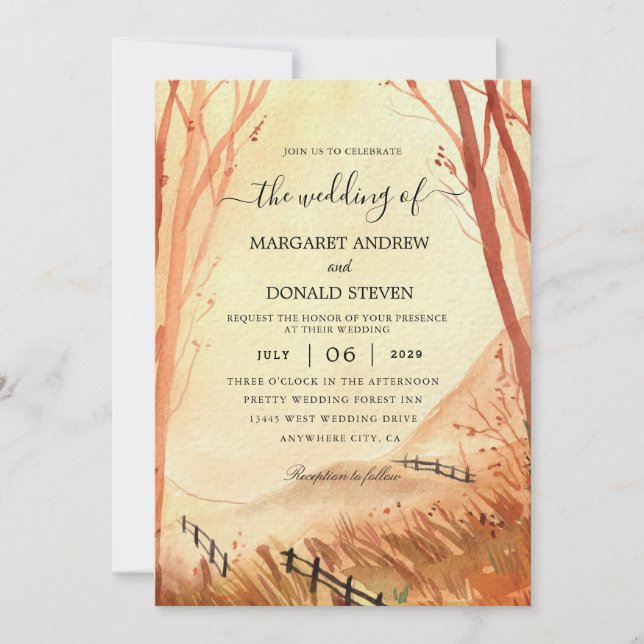 watercolor barn wedding invitation (Front)