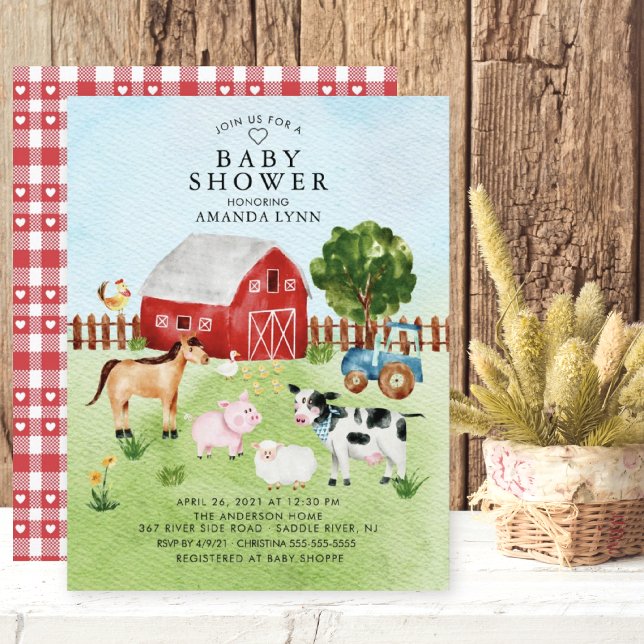 Watercolor Barnyard Animals Baby Shower Invitation (Creator Uploaded)