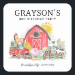Watercolor Barnyard Animals Kids Farm Birthday Square Sticker<br><div class="desc">Cute Watercolor Rustic Barnyard Animals Kids Farm Birthday Favour Sticker</div>