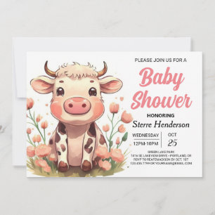 Watercolor Barnyard Bliss Cow Baby Shower  Invitation