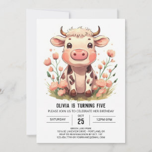 Watercolor Barnyard Cow Birthday Invitation