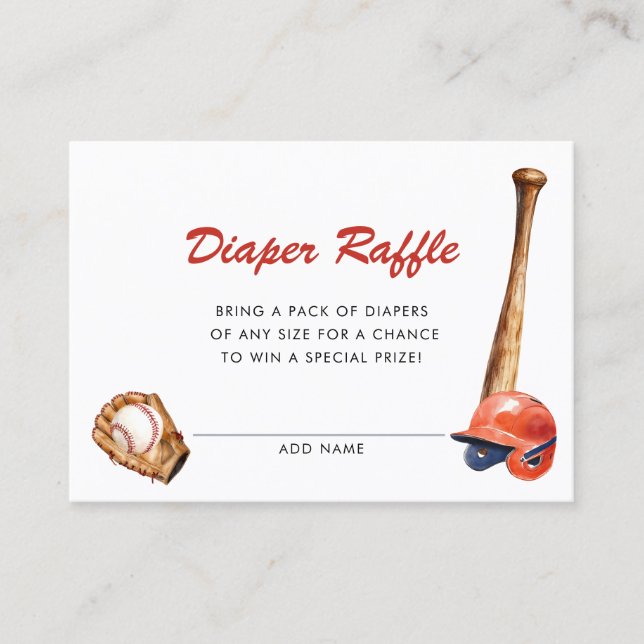 Watercolor Baseball Baby Shower Diaper Raffle Enclosure Card (Front)