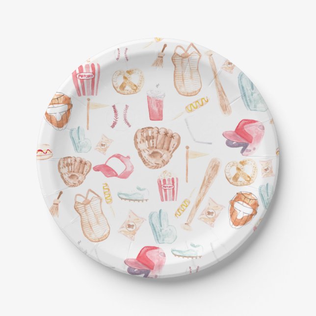 Watercolor Baseball Paper Plate (Front)