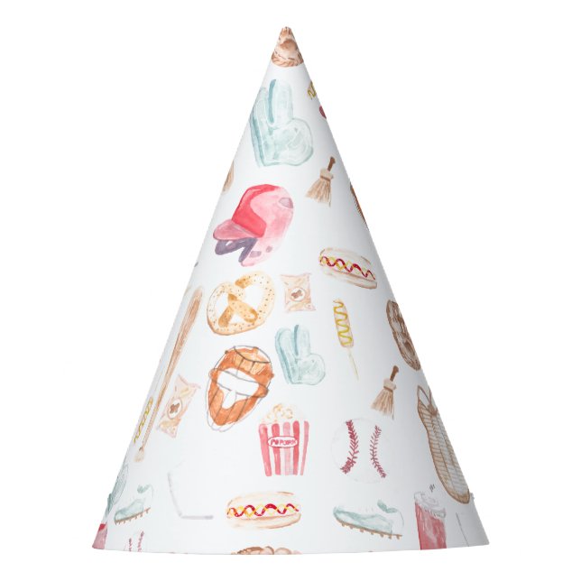 Watercolor Baseball Party Hat (Front)