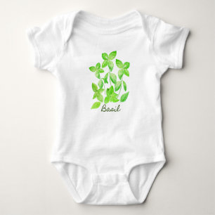 Watercolor basil illustration baby bodysuit