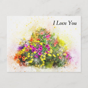 Watercolor Basket of Pretty Flowers Postcard