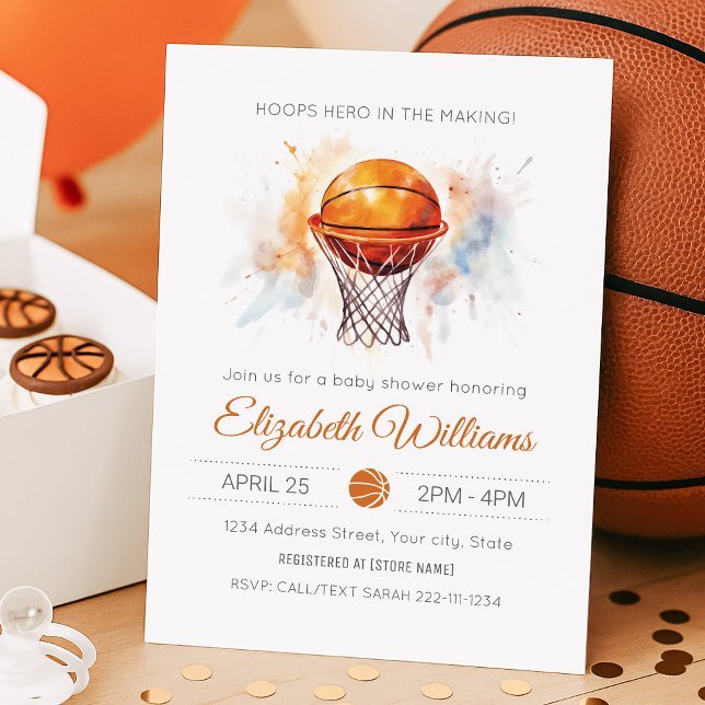 Watercolor Basketball Baby Shower Invitation (Creator Uploaded)