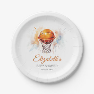 Watercolor Basketball Baby Shower Paper Plate