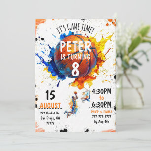 Watercolor Basketball Birthday Invitation