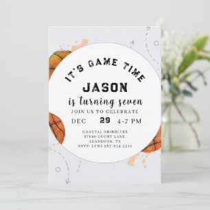 Watercolor Basketball Birthday Invitation