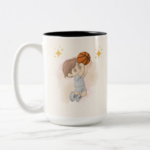 Watercolor Basketball Birthday Party Two-Tone Coffee Mug
