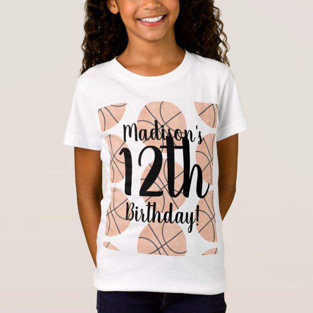 Watercolor Basketball Birthday Shirts for Girls (Front)