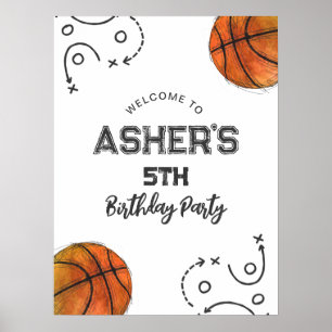 Watercolor Basketball Birthday Welcome Poster