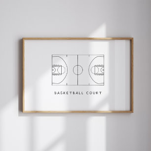 Watercolor basketball court poster