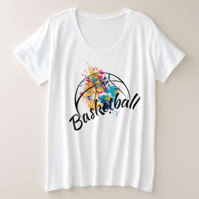 Watercolor Basketball  Plus Size T-Shirt (Design Front)