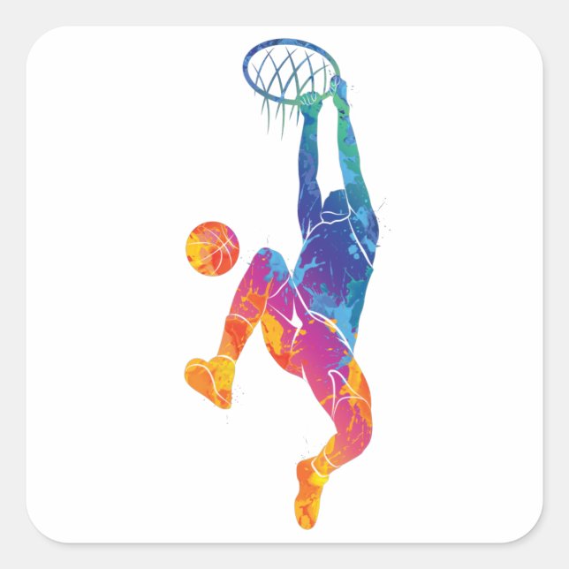 Watercolor Basketball Square Sticker (Front)