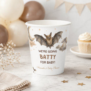 Watercolor Bat We're Going Batty for Baby Shower Paper Cups