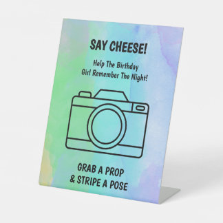 Watercolor Bath Bomb Birthday Selfie Pedestal Sign