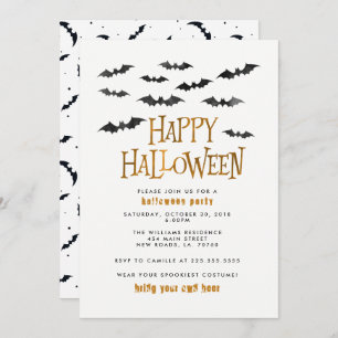 Watercolor Bats Halloween Party Invitation