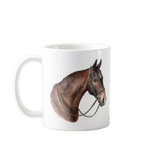 Watercolor Bay horse head in a bridle