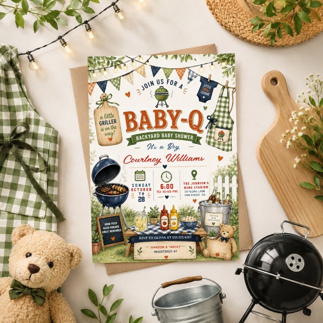 watercolor BBQ Backyard rustic Baby Shower Summer Invitation (Creator Uploaded)