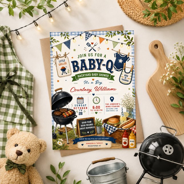 watercolor BBQ Backyard rustic Baby Shower Summer Invitation (Creator Uploaded)
