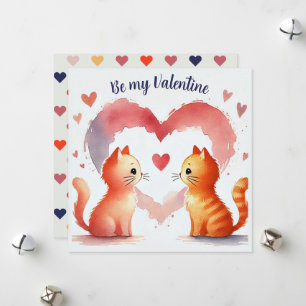 Watercolor "Be My Valentine" Card Orange Cats