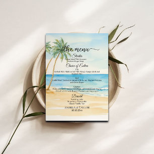 Watercolor Beach and Palm Trees Wedding Menu